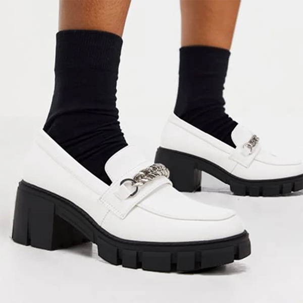 HUXM Slip on Penny Loafers Platform Chunky Heels Lug Sole Shoes