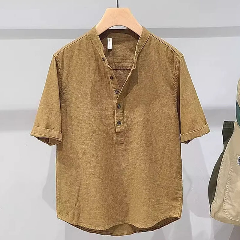 Men's Classic Linen Henley Short Sleeve Shirt