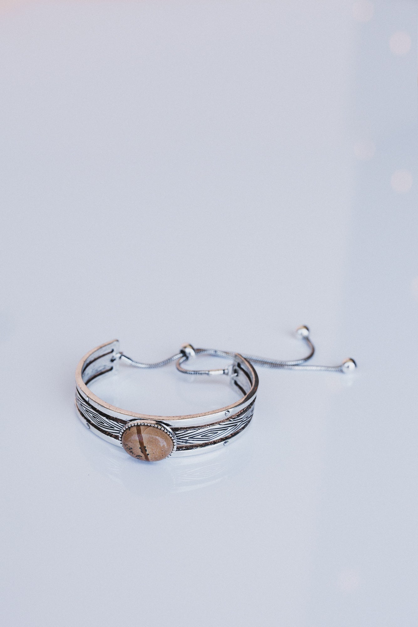 Sundancer Pull Clasp Cuff Bracelet - Jasper Silver