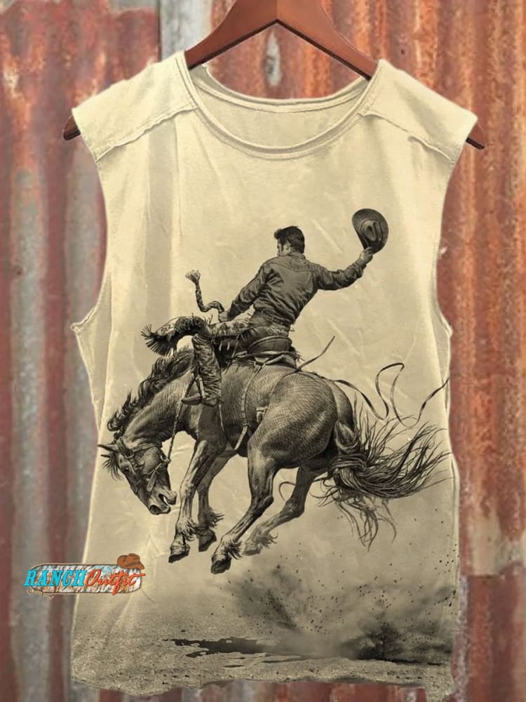 Unisex Vintage Wild Cowboy Art Print Casual Shirt Tee Multicolor / S