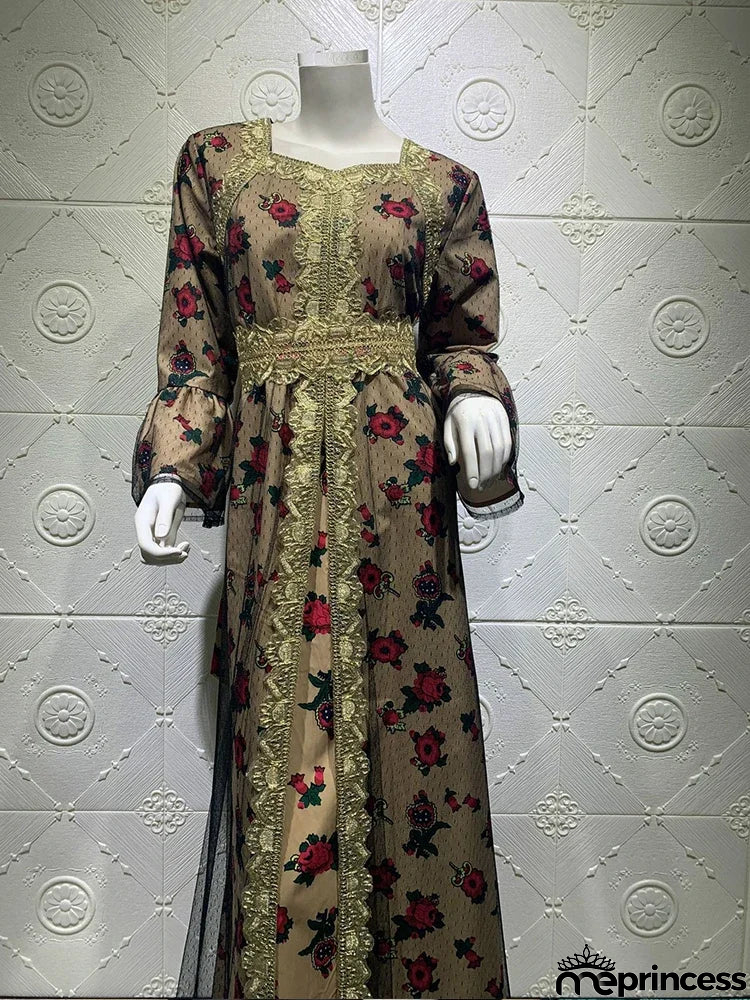 Women's Arabian Polyester Full Sleeves Embroidery Casual Dress