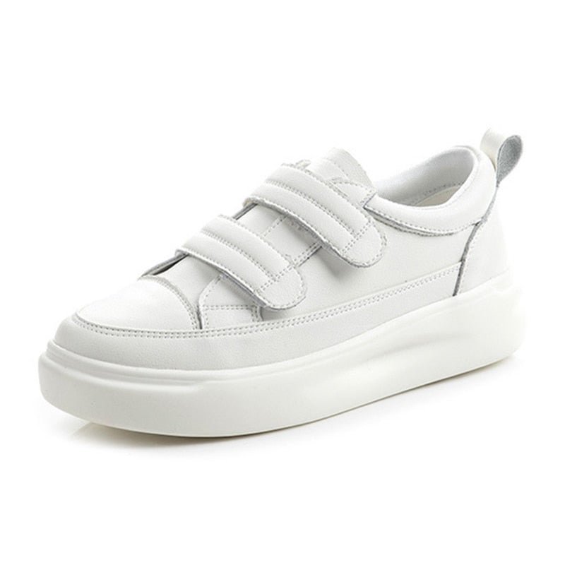 CXJYWMJL Genuine Leather Women Platform Sneakers Spring Hook & Loop Little White Shoes Ladies Thick Bottom Vulcanized Shoes