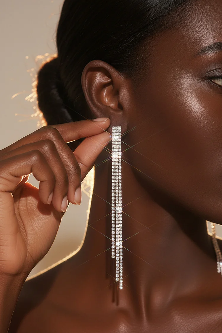 Fashion Rhinestone Long Tassel Earrings 2024 - Xpluswear