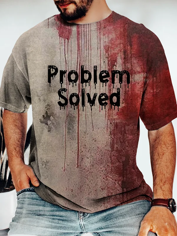 Men's Halloween Problem Solved Bloody Print T-Shirt