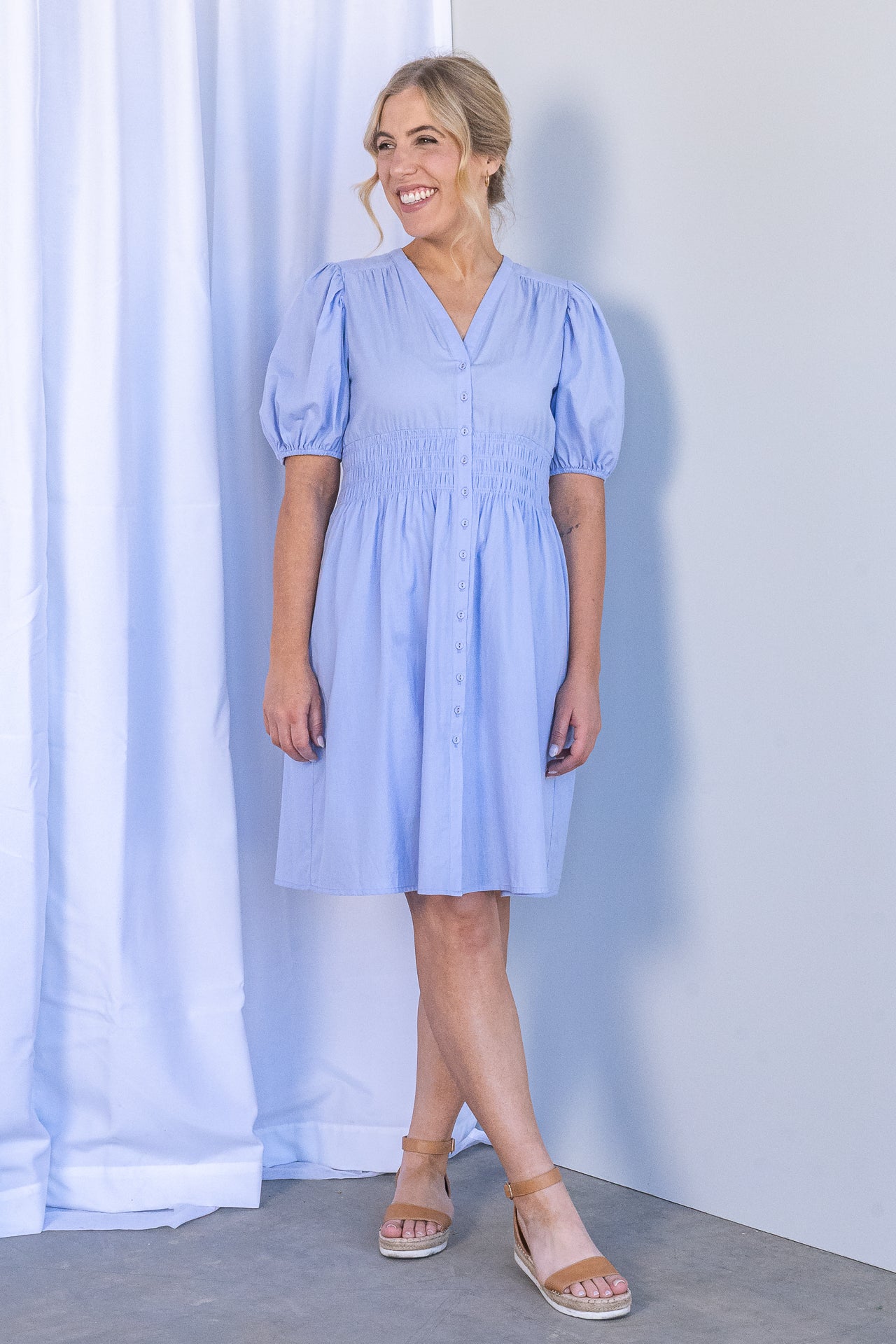 Zara Cotton Dress in Pale Periwinkle