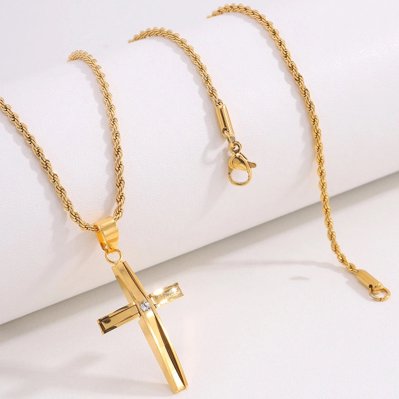 Retro Streetwear Cross Titanium Steel Plating Men’s Pendant Necklace