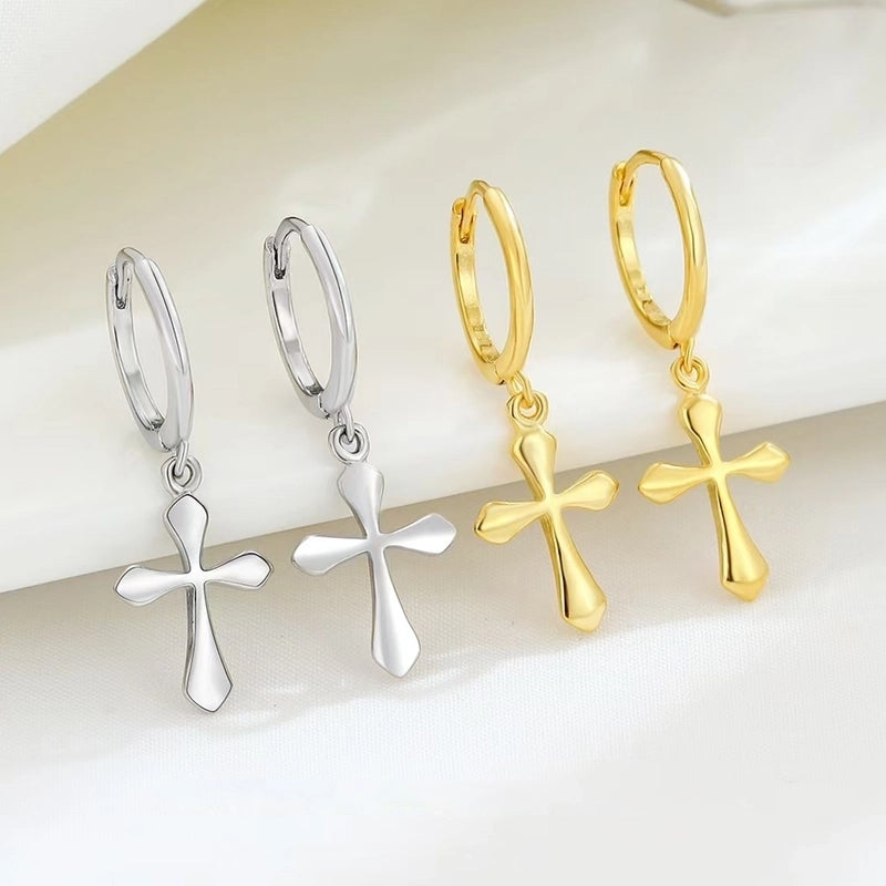 White Gold Plated Gold Plated 925 Sterling Silver Cross Earrings