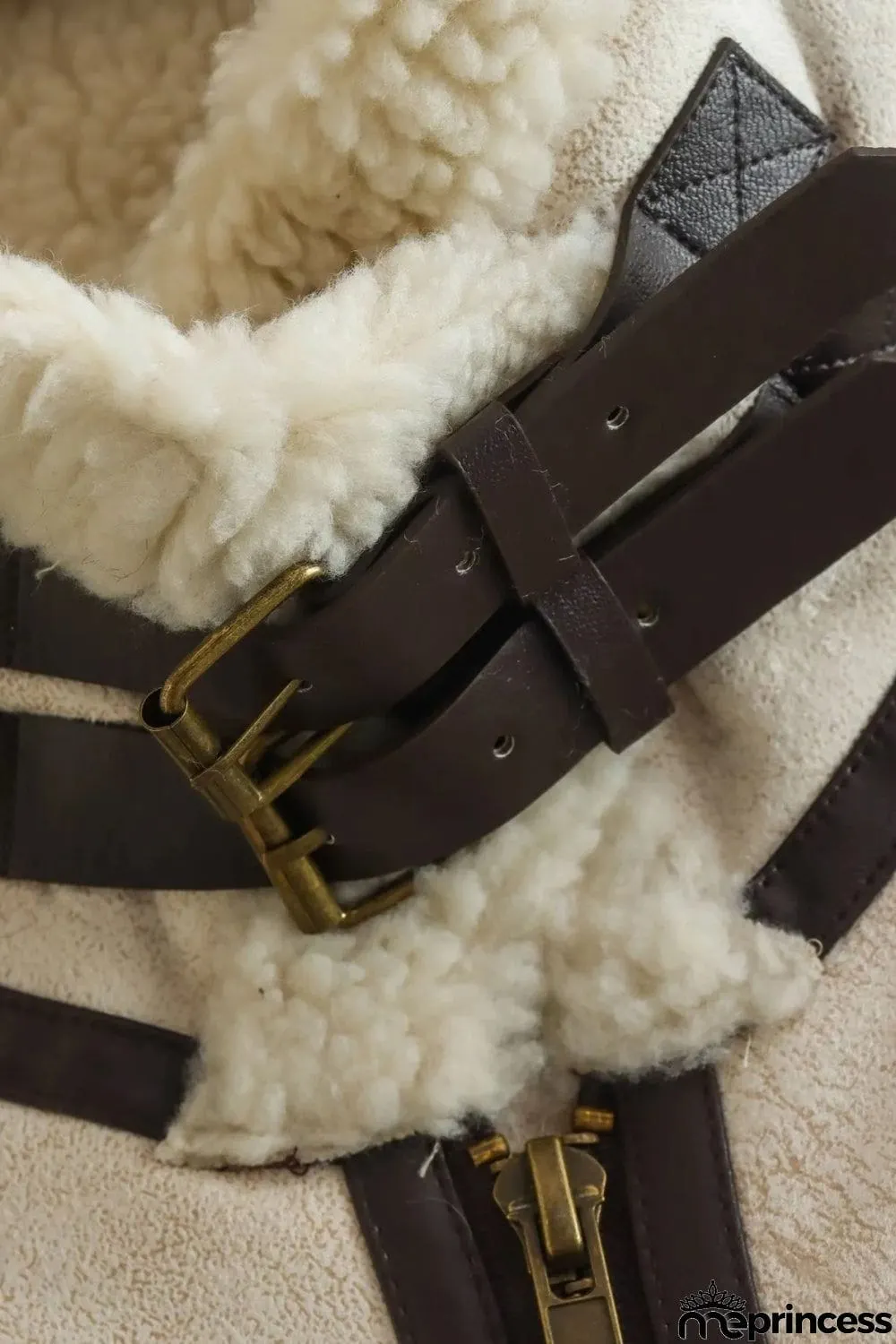 Collared Zip-Up Suede Sherpa Vest
