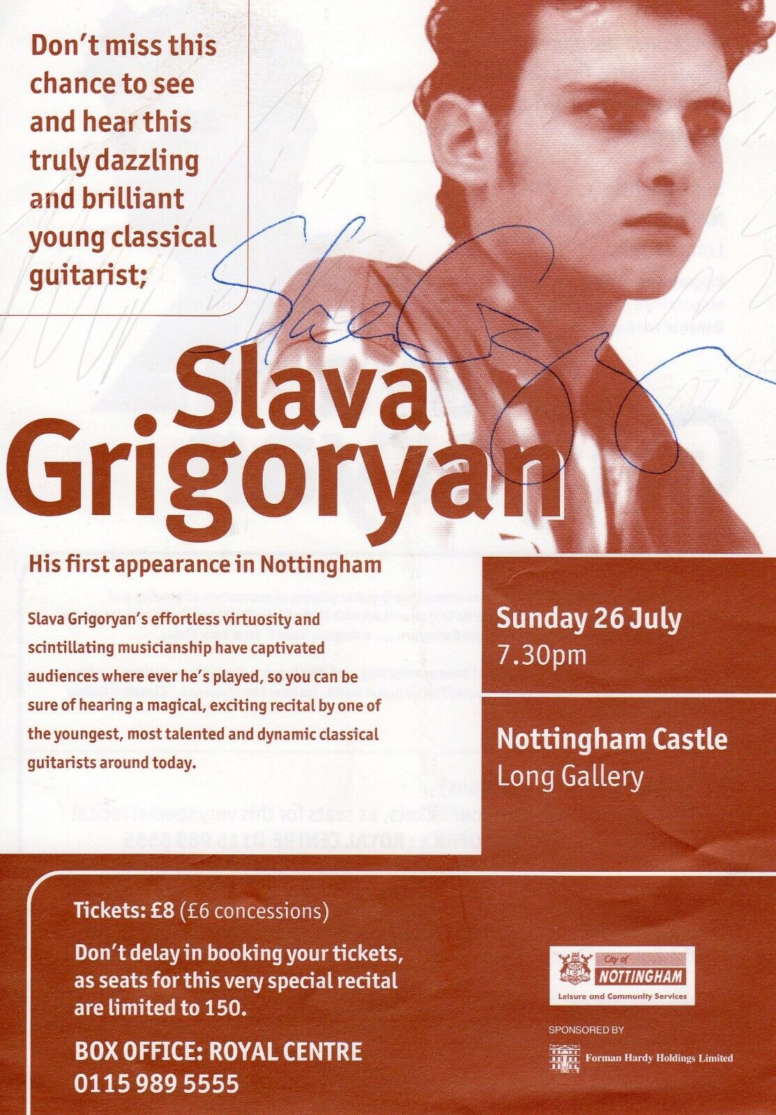 SLAVA GRIGORYAN AUTOGRAPH, AUSTRALIAN CLASSICAL GUITARIST