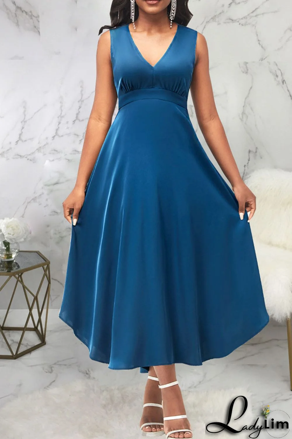 Black Casual Solid Patchwork V Neck A Line Dresses