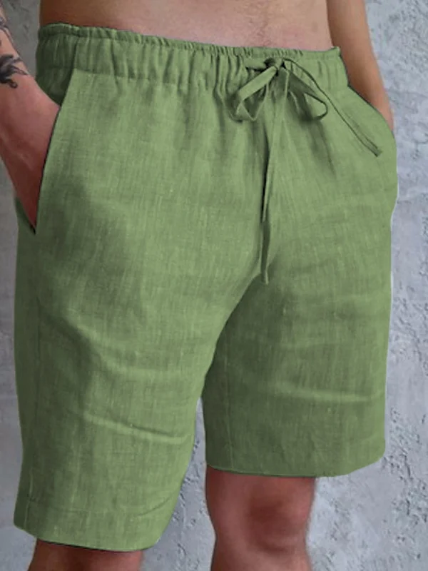 Men's Elastic Waist Drawstring Solid Color Linen Blend Shorts