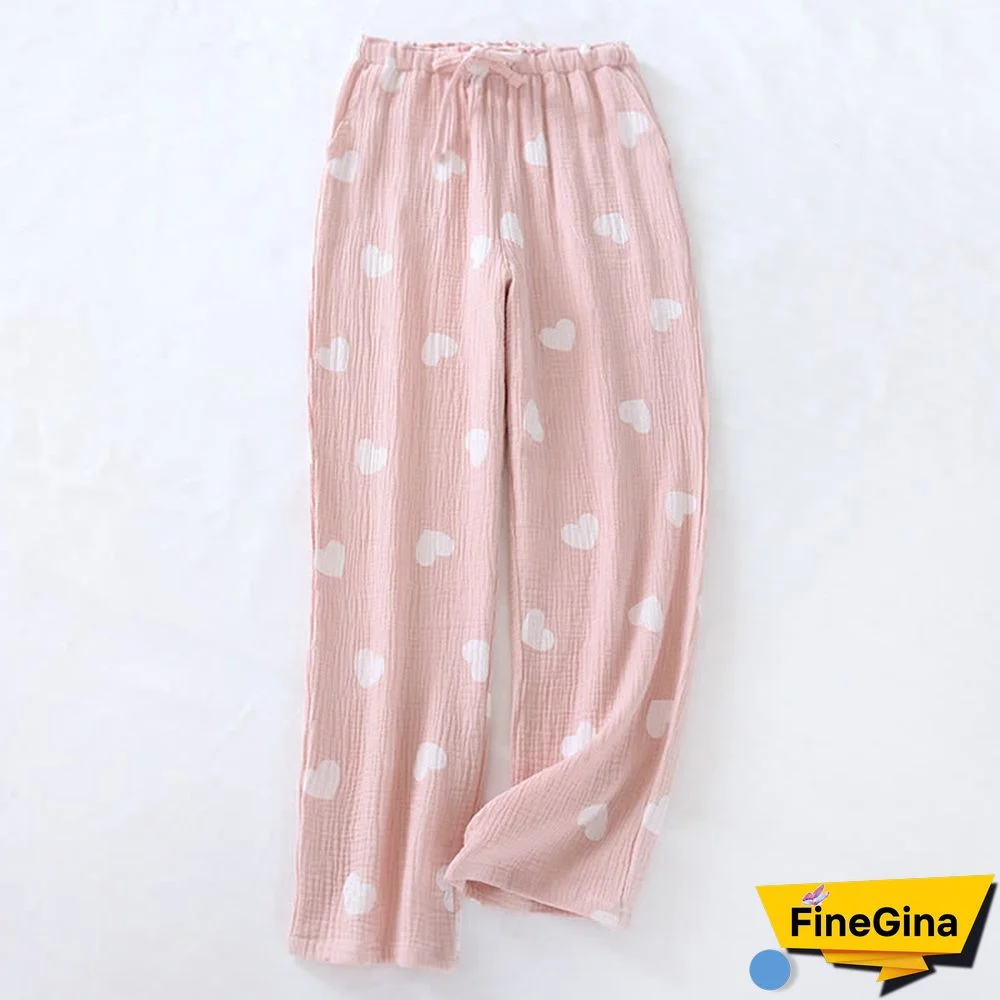 Cartoon Love Heart Print Cotton Pajama Pants
