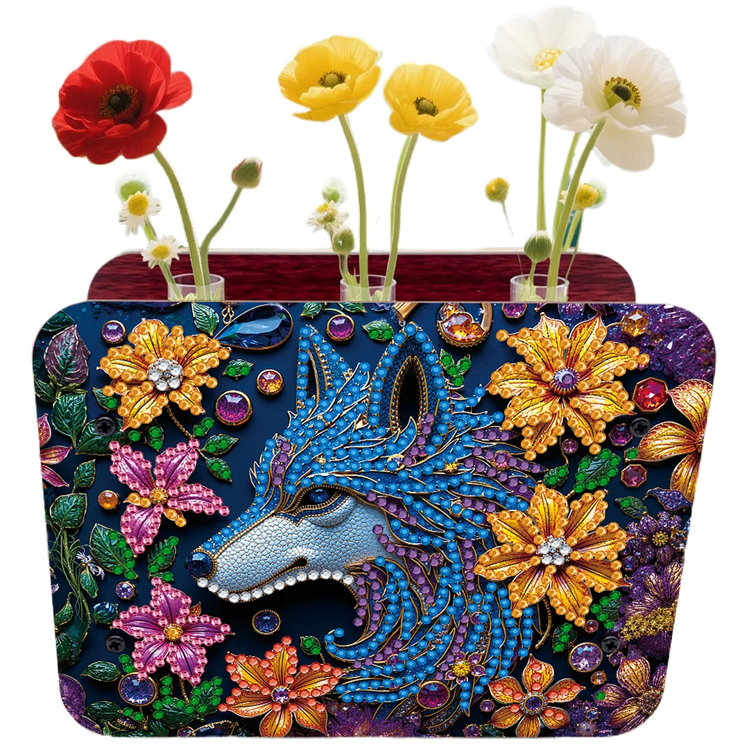 Wolf DIY Flower Vase Wooden Double Sided Desktop Diamond Art Kit for Home Decor
