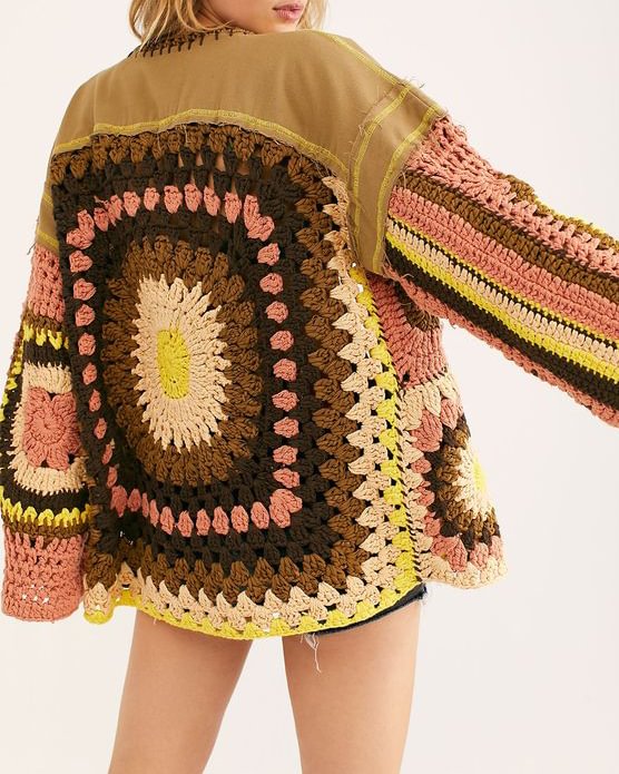 Knit square denim patchwork jacket
