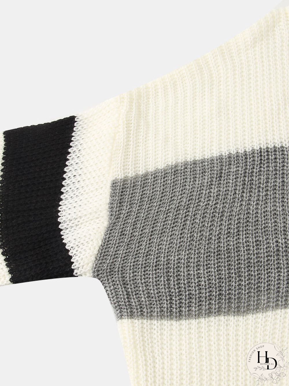 Contrast Color Stripe Long Sleeve O-neck Knit Sweater