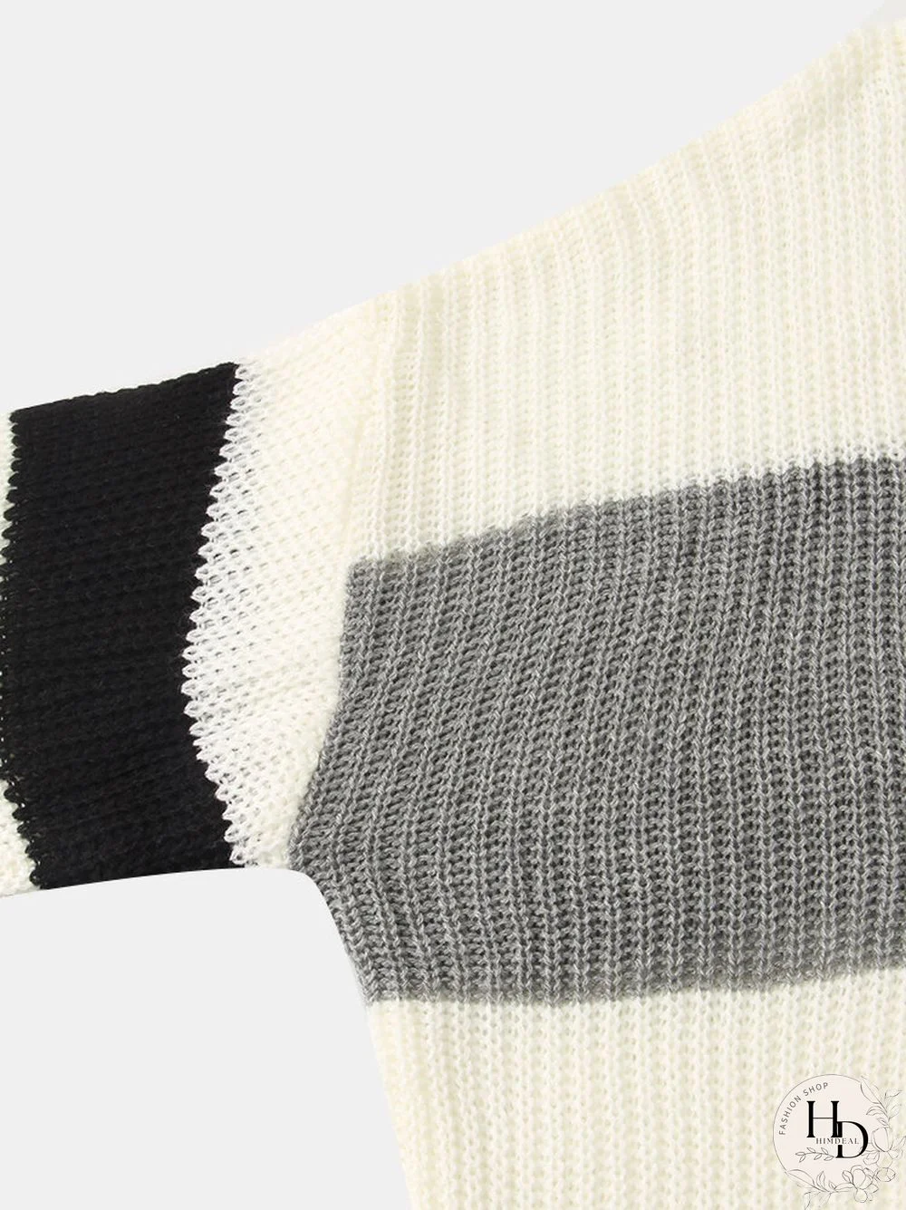 Contrast Color Stripe Long Sleeve O-neck Knit Sweater