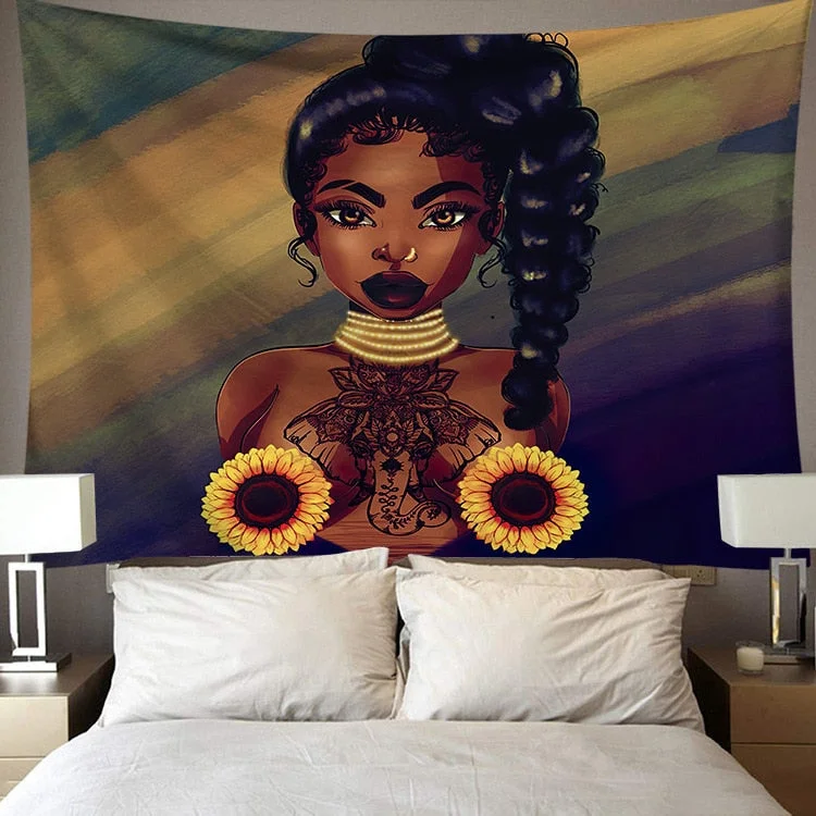Black Art Tapestry Afro African American Woman Couple Red Wine Love Meditation Hippie Hip Hop Girl Wall Hanging Cloth Tapestries