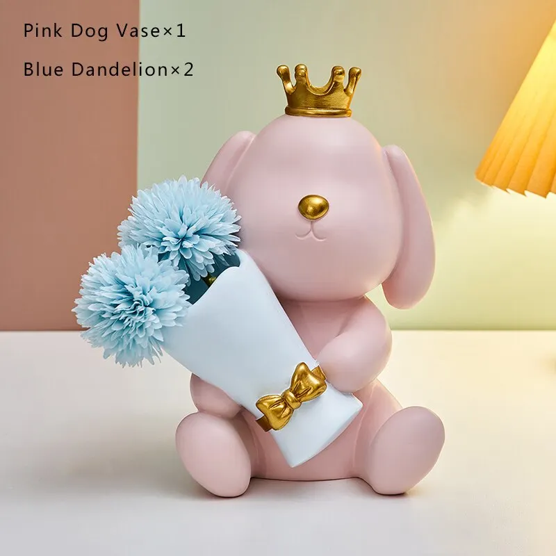 Nordic Decorative Vase Creative Crown Puppy Mini Vase Dried Flowers for Decoration Wedding Centerpiece Home Decor Modern Gift