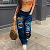 Women's Jeans Long High Waist Ripped Raw Edge Fashion Print Jeans by Inlyline