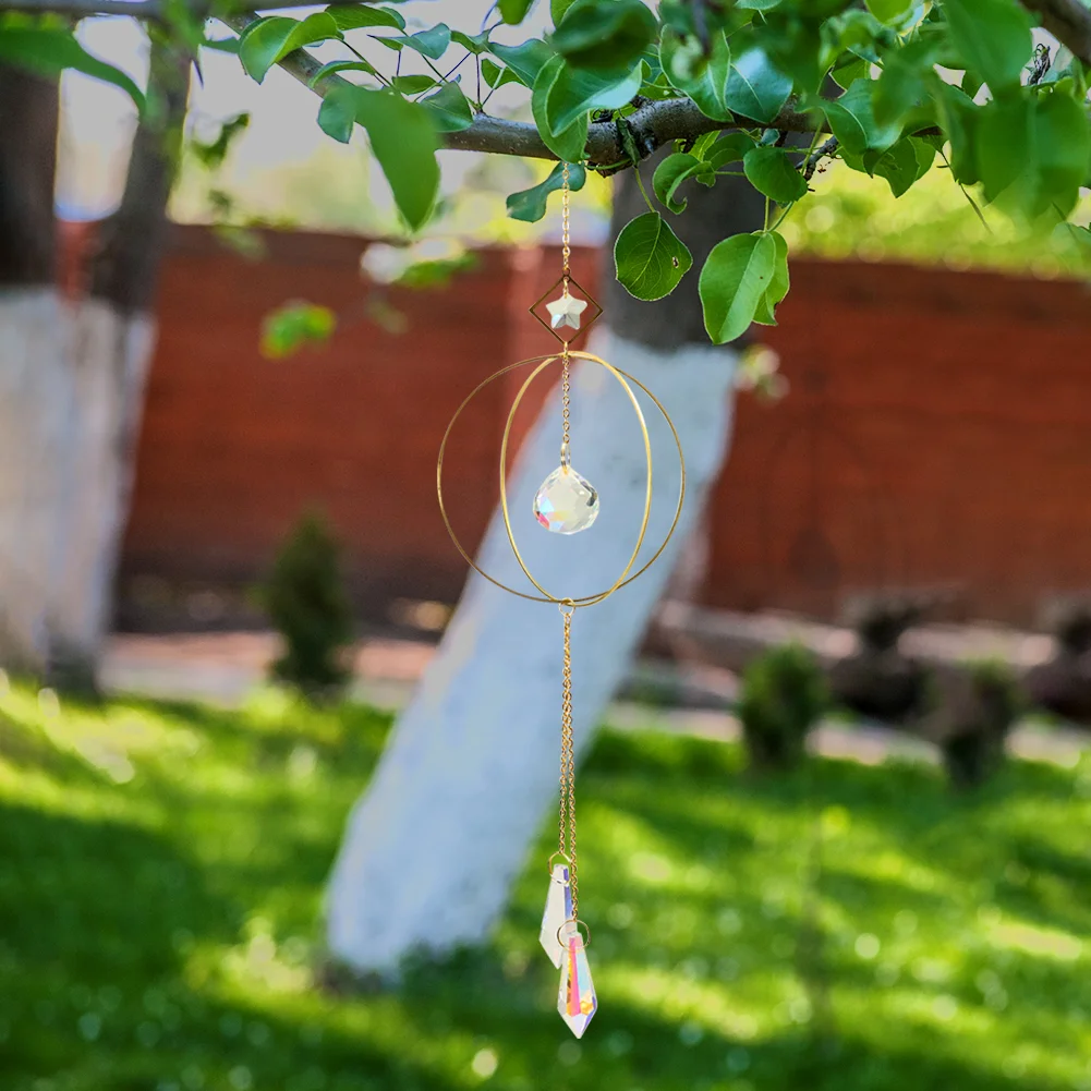 Crystal Suncatcher Ball Iron Ring Hanging Pendant Home Garden Decor