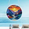 (18.5cm)DIY Acrylic Jigsaw Puzzle Window Hanging with Hanging Chain DIY Stained Glass Decoration Round Window Puzzle Decor for DIY Craft Project (Sunrise)