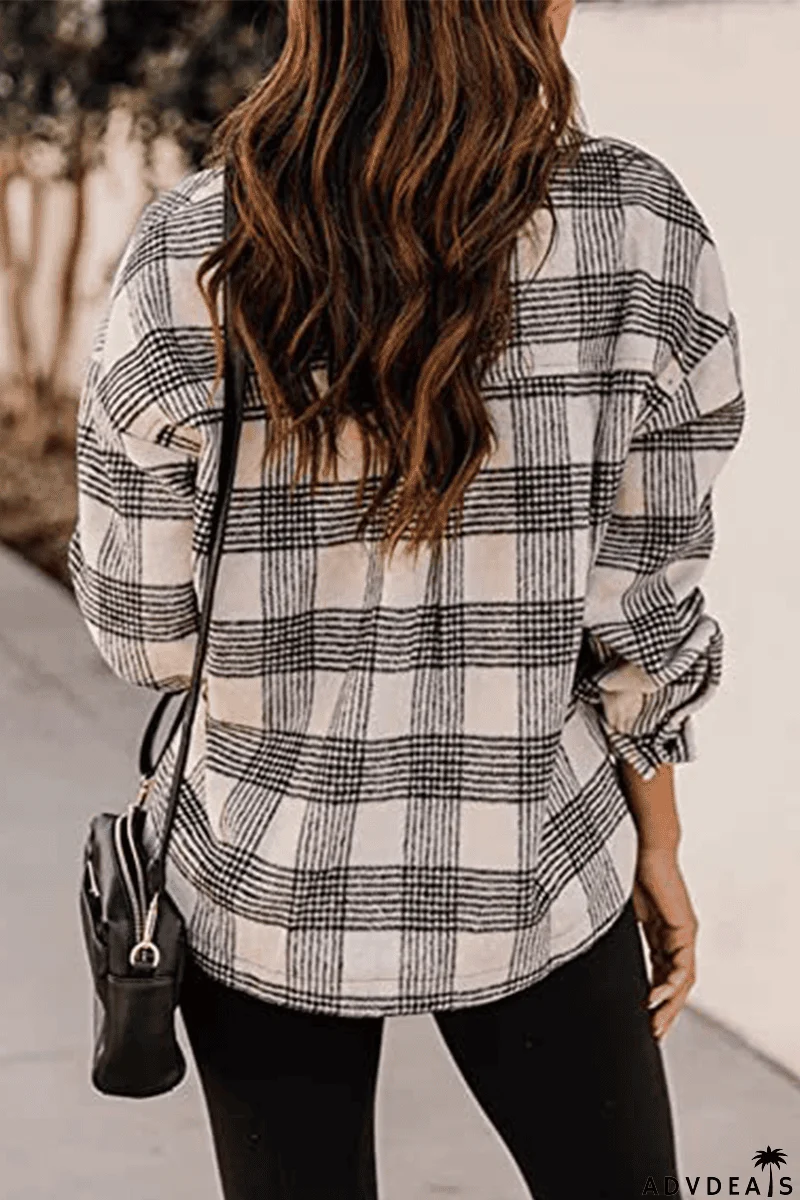 Plaid Buckle Turndown Collar Tops