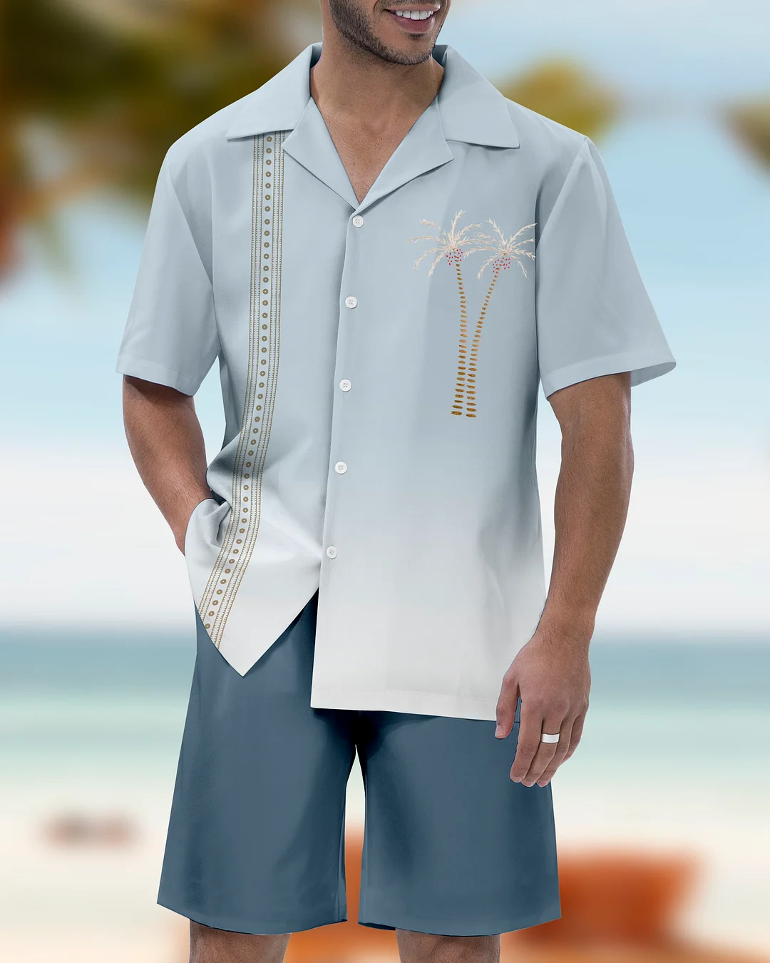 Men's Parrot Head Party Hawaiian Cuban Collar Short Sleeve Shirt Set 057