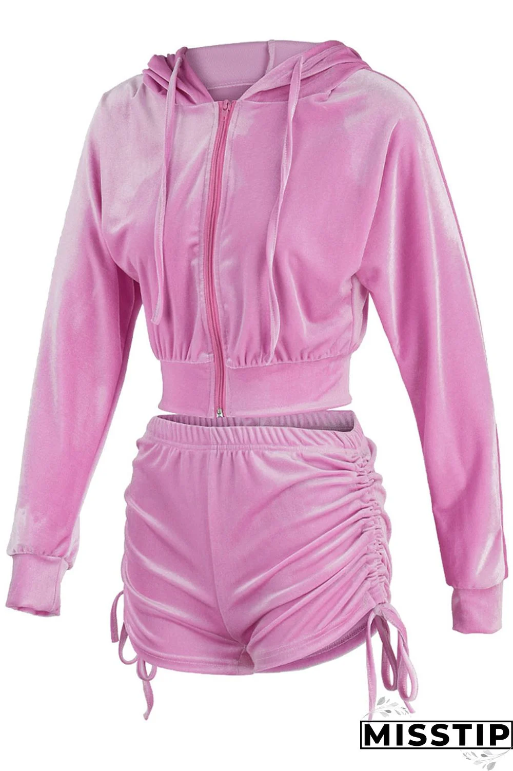 Blue Street Patchwork Solid Draped asymmetrical crop top Straight Long Sleeve Two Pieces