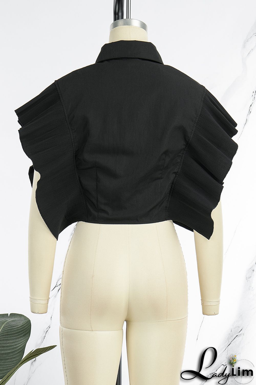 Rose Red Casual Solid Patchwork Buckle Flounce Turndown Collar Tops