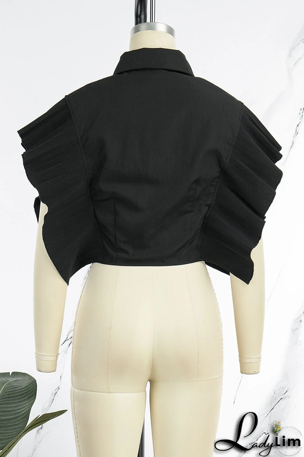 Rose Red Casual Solid Patchwork Buckle Flounce Turndown Collar Tops