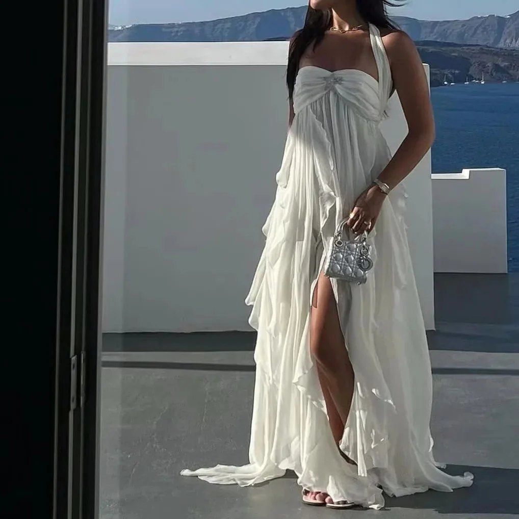 Nigikala Nigikala Women's Explosive Holiday Style French Romantic Fashion Lace-Up Neck Dress