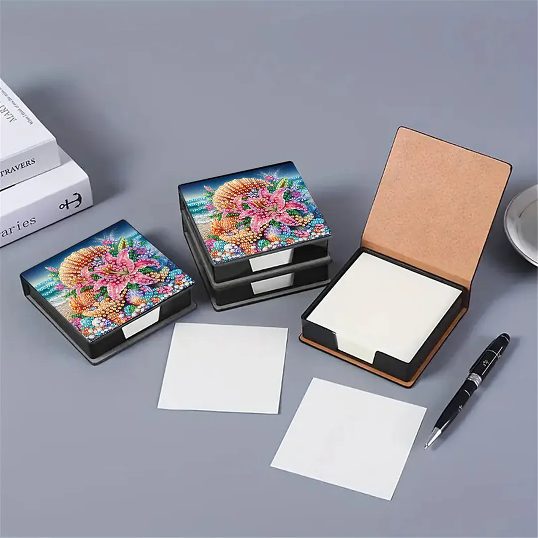 5D Flower DIY PU Diamond Painting Notecard Box with 160 Sheets Paper Note Holder