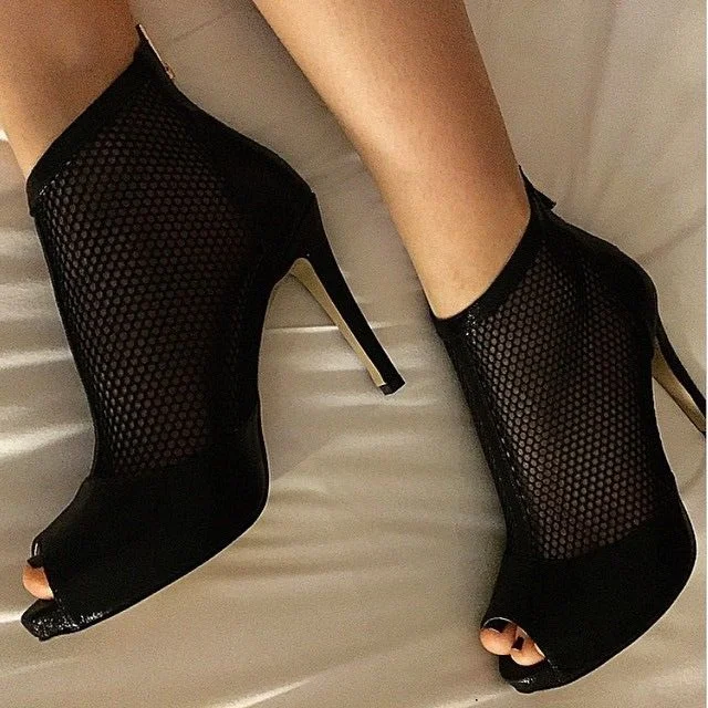 Black Peep Toe Stiletto Heel Ankle Booties - Fashionable and Hollowed Out Vdcoo