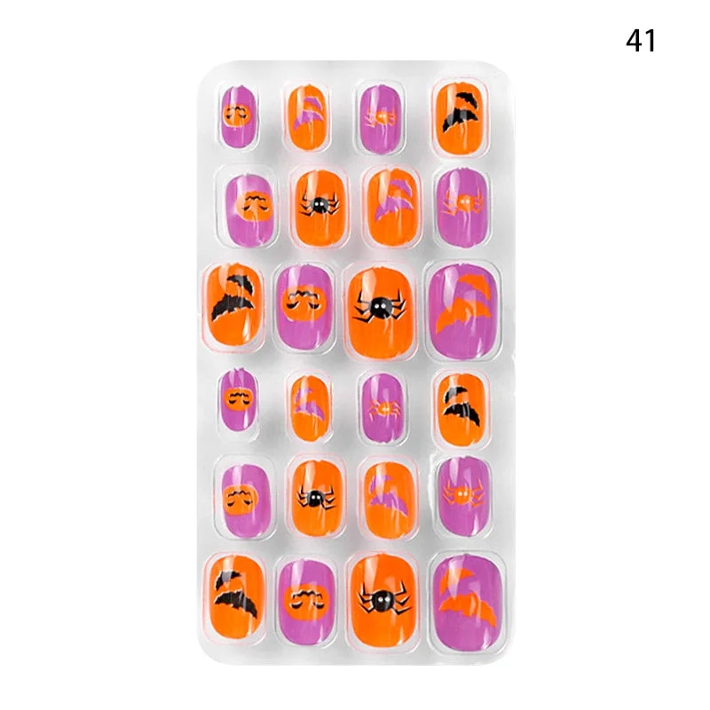 Children Adult 24 Fake Nails Christmas Cartoon Pattern Boxed Children Simple Wear-resistant Finished Full Covering Nail Sticker