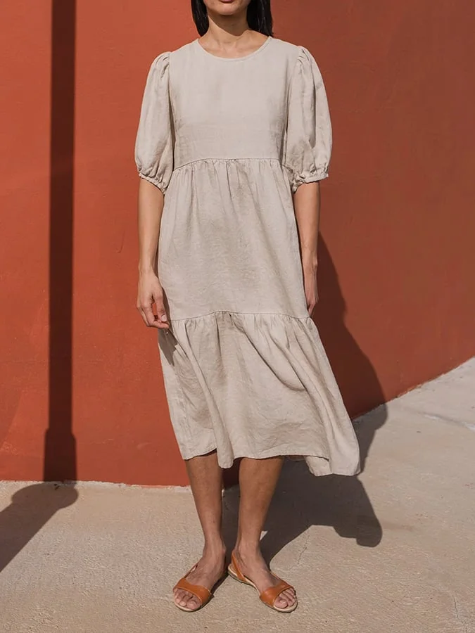 Women'S Solid Color Loose Lantern Sleeve Dress 