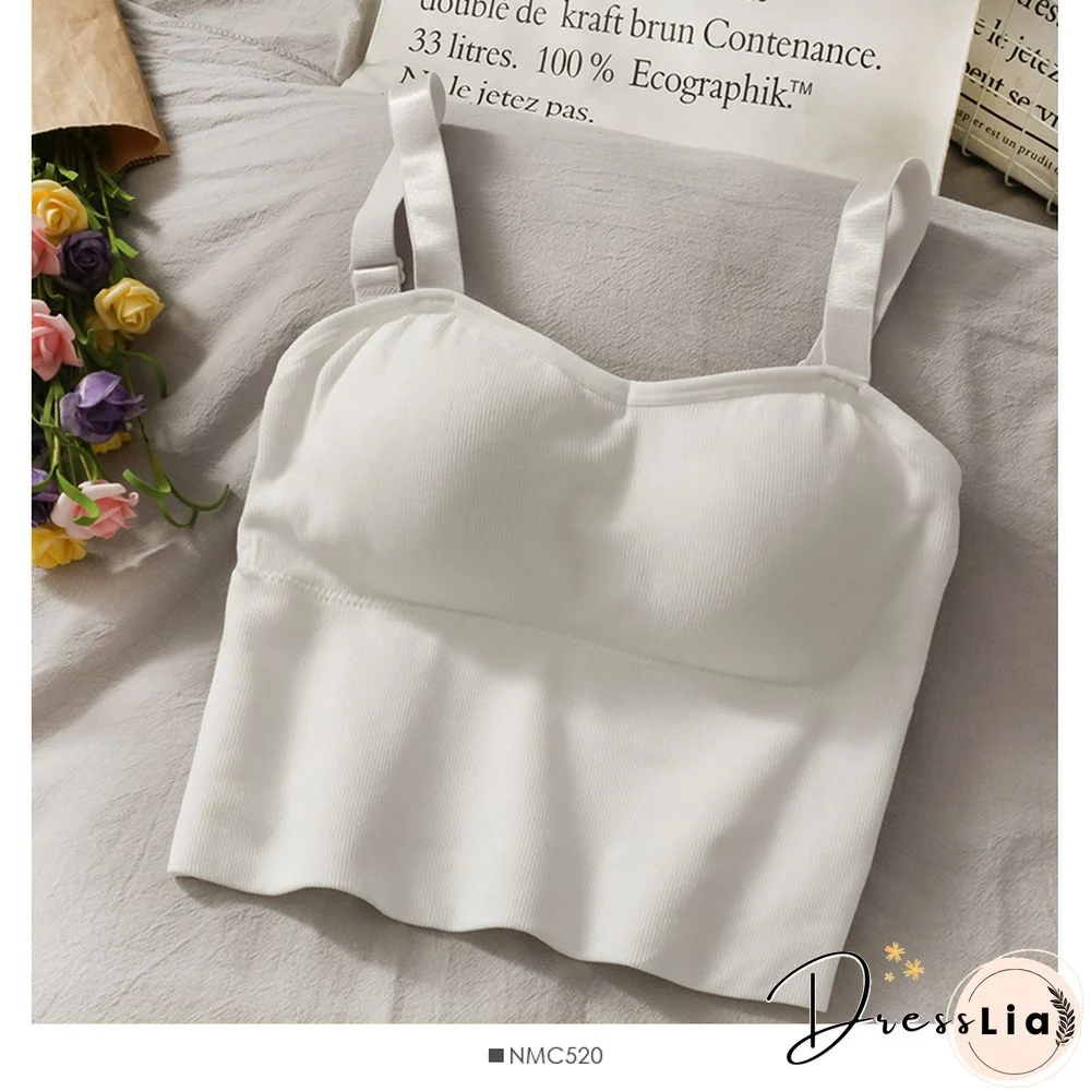 Korean Crop Tops Slim Fit Spaghetti Strap Tanke Top Women Built In Bra Off Shoulder Versatile Striped Camisole Sleeveless Ins