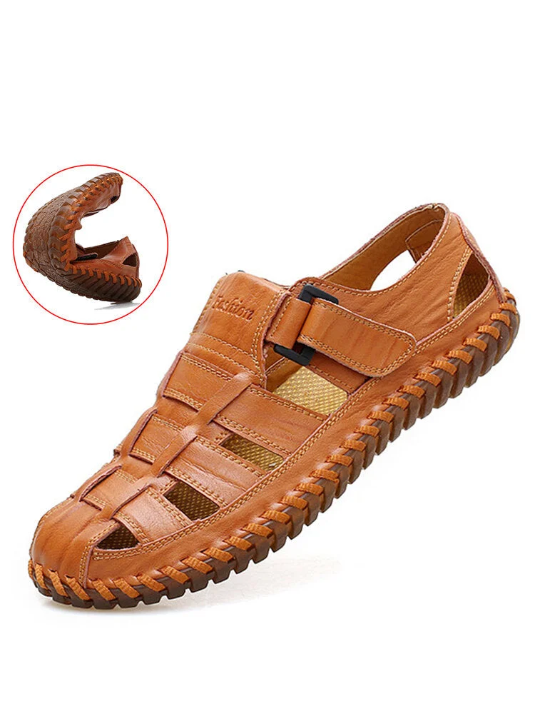 Men's Hollow Out Outdoor Leather Breathable Beach Sandal
