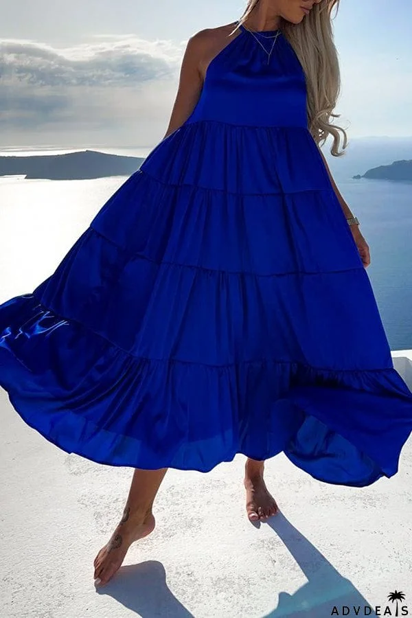 Bohemian Halterneck Solid Midi Dress