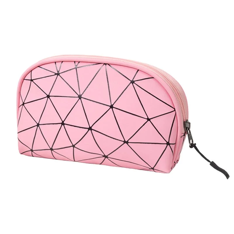 FUDEAM Plaid Leather Portable Women Semicircle Cosmetic Bag Travel Storage Organize Zipper Waterproof Makeup Bag Female Handbag