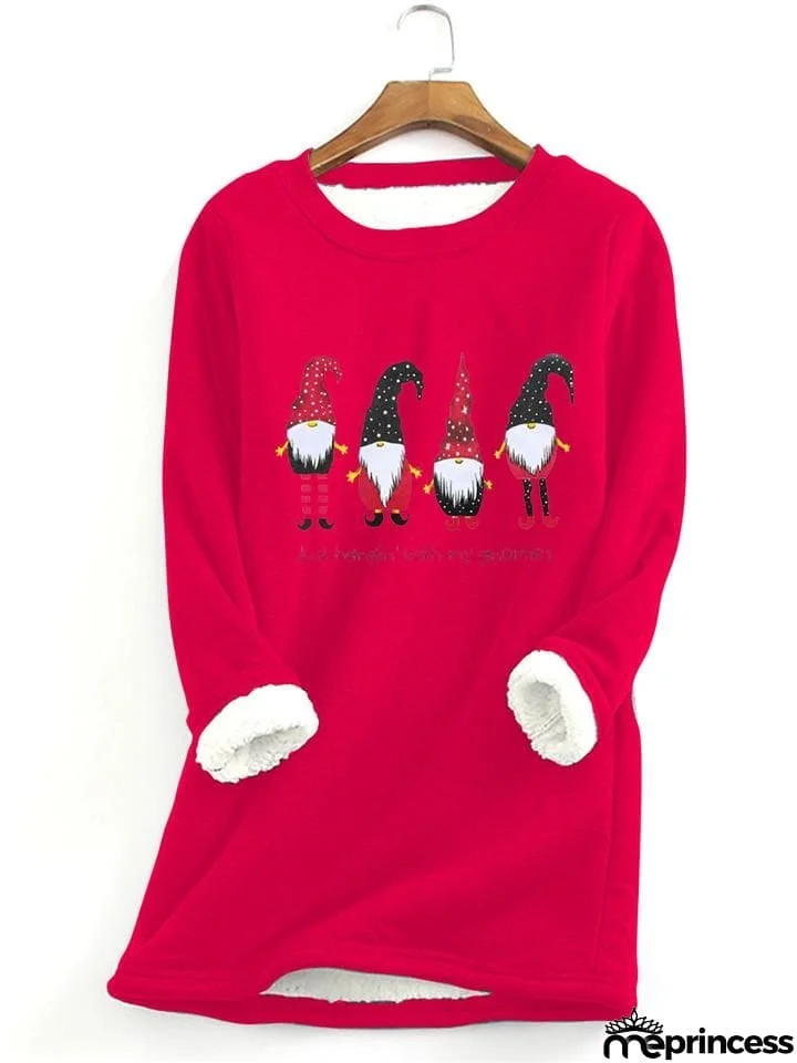 Casual Warm Faux Fleece Long Sleeve Christmas Print Sweatshirt