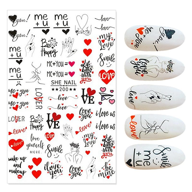 1PC 3D Nail Stickers Red Heart Love Self-Adhesive Slider Nail Art Decorations Valentine's Day Decals Manicure Accessories Tool