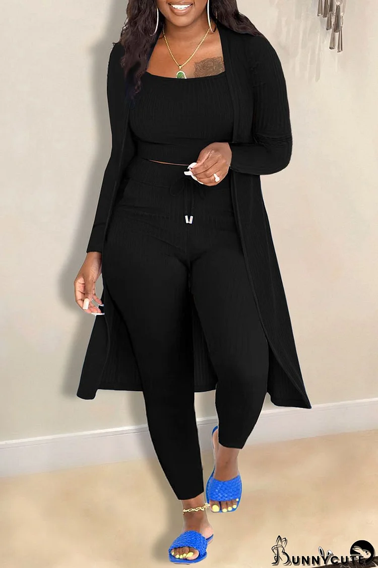 Black Casual Solid Patchwork Long Sleeve Three Pieces