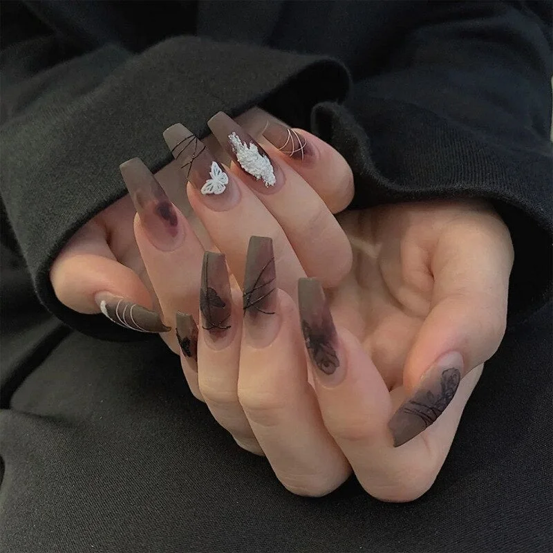 24pcs Glitter Detachable False Nails Bowknot Fake Nails Full Cover Nail Tips fake nail with design Manicure Tool