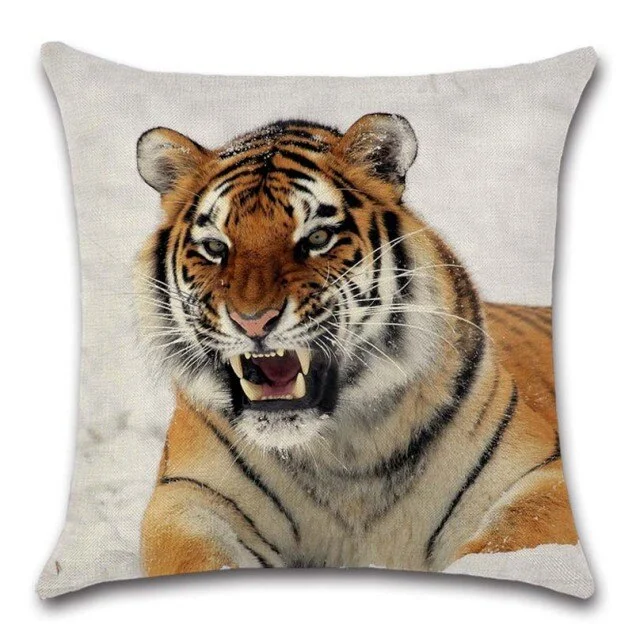 Linen Pillow Case - Animal Tiger Lion