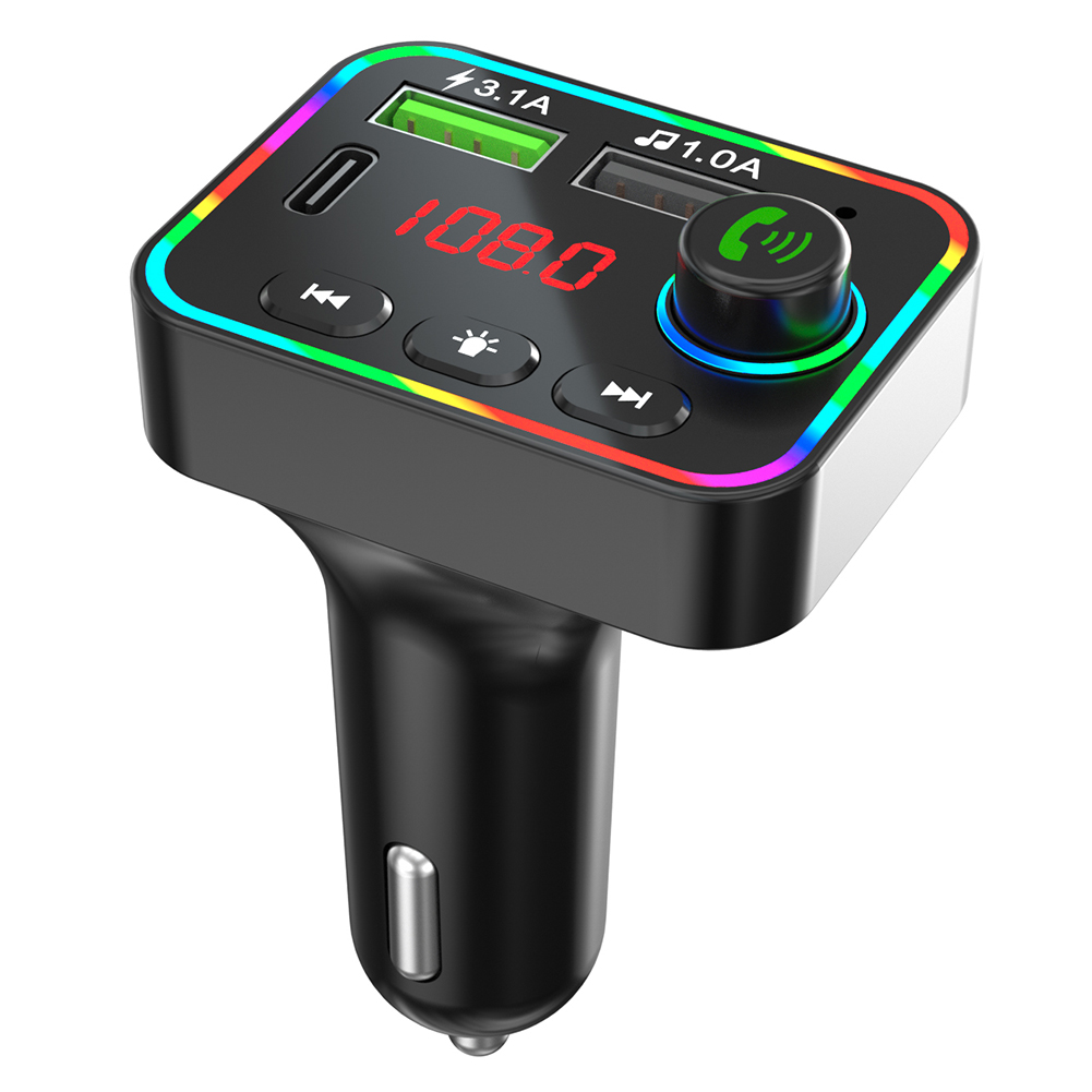 

F4 Car Bluetooth FM Transmitter Colorful Backlight MP3 Player USB Charger, 501 Original