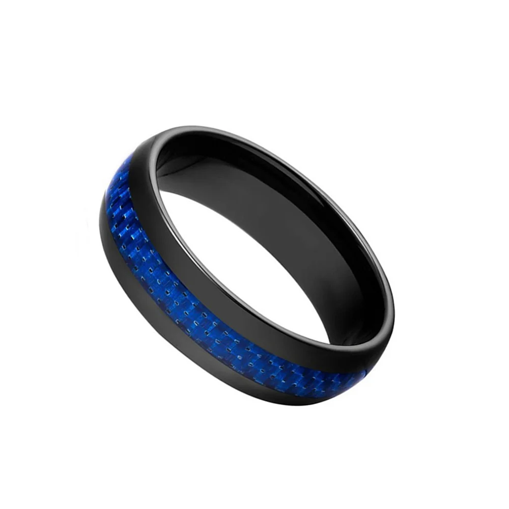 6MM 8MM Blue Carbon Fiber Inlay Black Plated Tungsten Carbide Rings