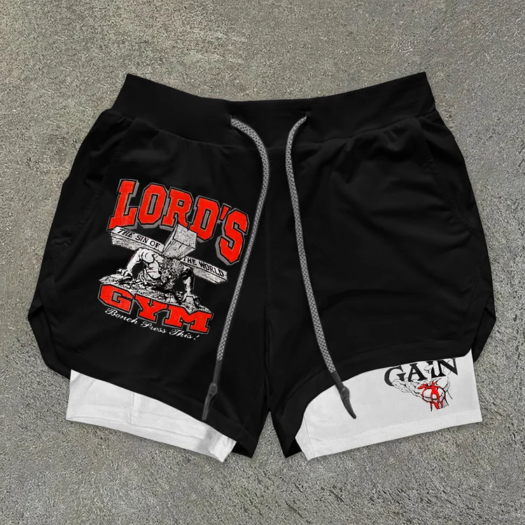 Lord's Gym Print Double Layer Drawstring Gym Shorts SOPULA