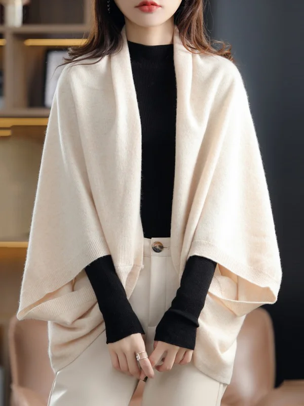 Urban Wool Loose Solid Color Batwing Sleeves Cape Cardigan Tops