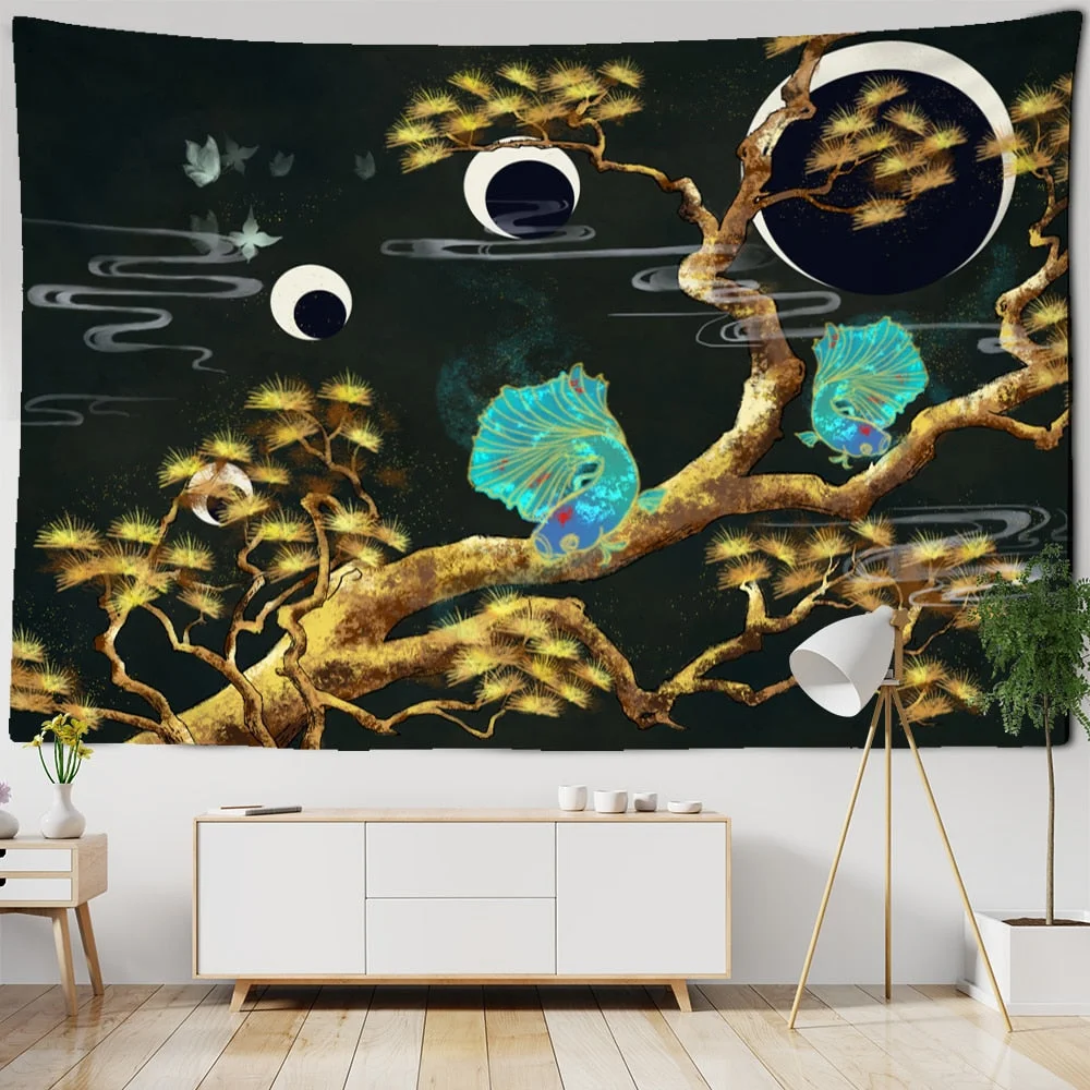 Crane Chinese Painting Blanket Tapestry Wall Hanging Bohemian Nordic Style Landscape Bedroom Home Decor