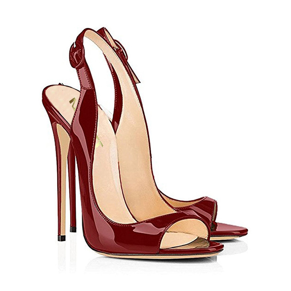4.72 women's open toe leaky heel  Burgundy high heels-vocosishoes